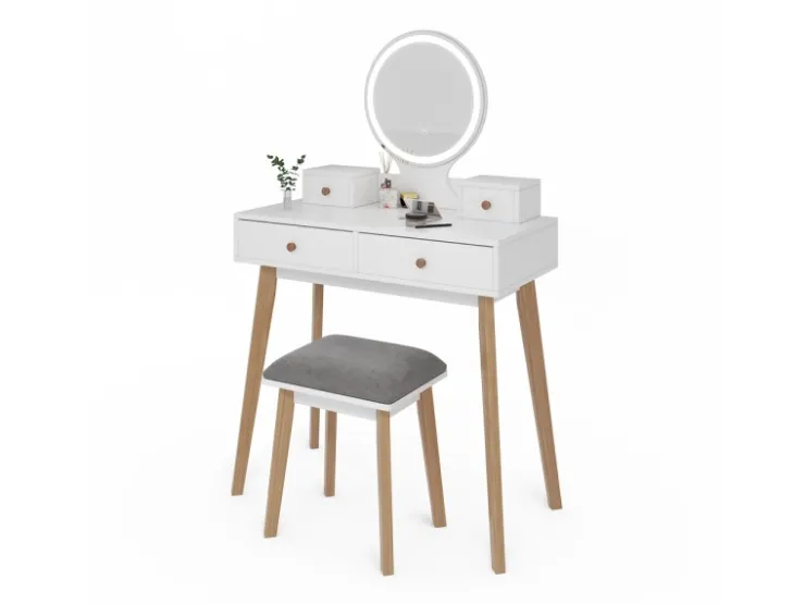 Vicco Schminktisch Finya Weiß 80 cm mit LED Spiegel und Hocker* Hocker