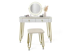 Vicco Schminktisch Grace Hochglanz 100 cm mit LED Beleuchtung und Hocker* Hocker