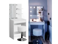 Vicco Schminktisch Isabelle Weiß 60 cm mit LED Beleuchtung und Hocker