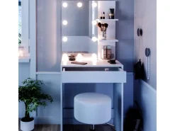 Vicco Schminktisch Isabelle Weiß 60 cm mit LED Beleuchtung und Hocker