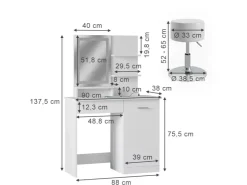 Vicco Schminktisch Julia Weiß 90 cm mit LED-Spiegel QI-Ladegerät und Hocker