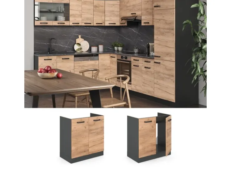 Vicco Spülenunterschrank R-Line Goldkraft /Anthrazit 80 cm ohne Arbeitsplatte