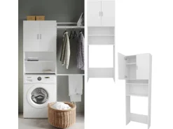Vicco Waschmaschinenschrank Martha Weiß 64 x 190 cm mit 2 Kurzen Türen* Regal Weiß|Schränke