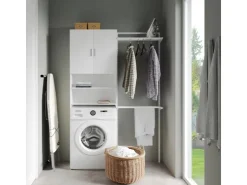Vicco Waschmaschinenschrank Martha Weiß 64 x 190 cm mit 2 Kurzen Türen* Regal Weiß|Schränke