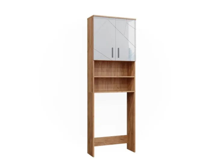 Vicco Waschmaschinenschrank Irma Weiß Hochglanz/Goldkraft Eiche 64 x 191 cm* Regal Weiß