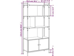 vidaXL Bücherregal mit Türen Grau Sonoma 76,5x30x154,5cm Holzwerkstoff