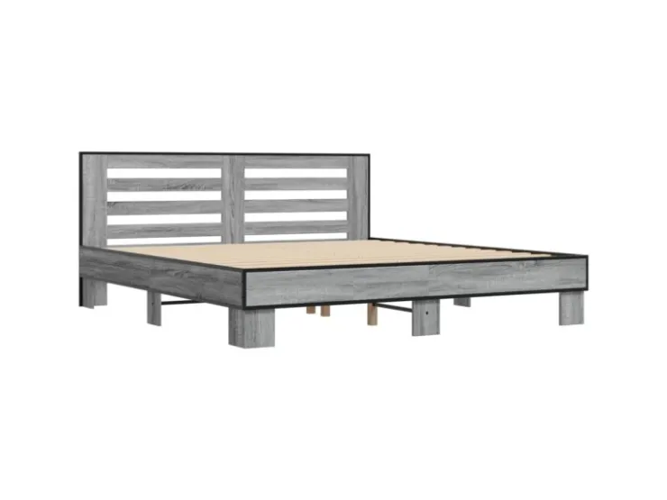 vidaXL Bettgestell Grau Sonoma 200x200 cm Holzwerkstoff und Metall 3280085* Betten