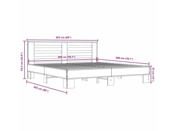 vidaXL Bettgestell Grau Sonoma 200x200 cm Holzwerkstoff und Metall 3280085* Betten