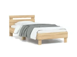 vidaXL Bettgestell mit Kopfteil und LED-Leuchten Sonoma-Eiche 90x190cm 838745