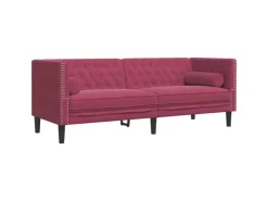 vidaXL Chesterfield-Sofa mit Nackenrollen 3-Sitzer Weinrot Samt 2144773