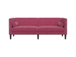 vidaXL Chesterfield-Sofa mit Nackenrollen 3-Sitzer Weinrot Samt 2144773