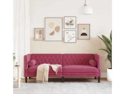 vidaXL Chesterfield-Sofa mit Nackenrollen 3-Sitzer Weinrot Samt 2144773