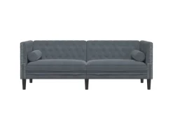 vidaXL Chesterfield-Sofa mit Nackenrollen 3-Sitzer Dunkelgrau Samt 2162728
