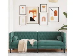 vidaXL Chesterfield-Sofa mit Nackenrollen 3-Sitzer Dunkelgrün Samt 2144774* Sofas