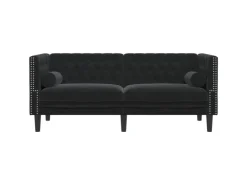 vidaXL Chesterfield-Sofa mit Nackenrollen 2-Sitzer Schwarz Samt 2144771