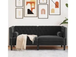 vidaXL Chesterfield-Sofa mit Nackenrollen 2-Sitzer Schwarz Samt 2144771