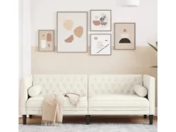vidaXL Chesterfield-Sofa mit Nackenrollen 3-Sitzer Creme Samt 2157823