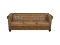 vidaXL Chesterfield-Sofa 3-Sitzer Kunstleder Braun* Sofas