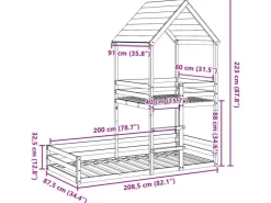 vidaXL Etagenbett mit Dach 80x200 cm Massivholz Kiefer2012220* Betten|Leitern