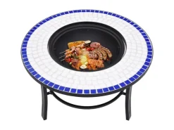 vidaXl Feuerstelle Mosaik Keramik Blau und Weiß 68 cm