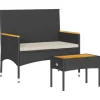 vidaXL Gartenbank 2-Sitzer mit Kissen und Tisch Schwarz Poly Rattan* Sitzbänke