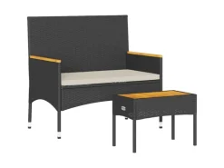 vidaXL Gartenbank 2-Sitzer mit Kissen und Tisch Schwarz Poly Rattan* Sitzbänke