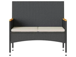vidaXL Gartenbank 2-Sitzer mit Kissen und Tisch Schwarz Poly Rattan* Sitzbänke