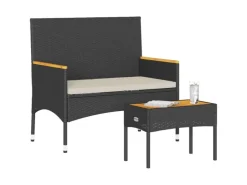 vidaXL Gartenbank 2-Sitzer mit Kissen und Tisch Schwarz Poly Rattan* Sitzbänke