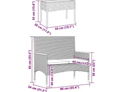 vidaXL Gartenbank 2-Sitzer mit Kissen und Tisch Schwarz Poly Rattan* Sitzbänke