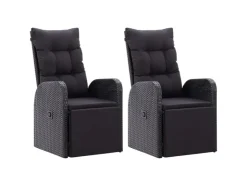 vidaXL Gartensessel mit Kissen 2 Stk. Verstellbar Schwarz Poly Rattan Stahl* Kissen