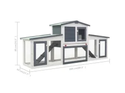 vidaXL Großer Kaninchenstall Grau und Weiß 204x45x85 cm Holz
