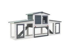 vidaXL Großer Kaninchenstall Grau und Weiß 204x45x85 cm Holz