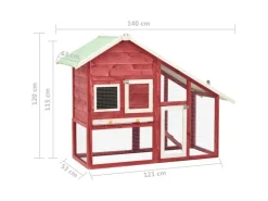 vidaXL Kaninchenstall Rot und Weiß 140x63x120 cm Tanne Massivholz* Kleintierbedarf