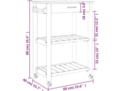 vidaXL Küchenwagen MONZA 60x40x90 cm Massivholz Kiefer Modell 8* Regale Massivholz
