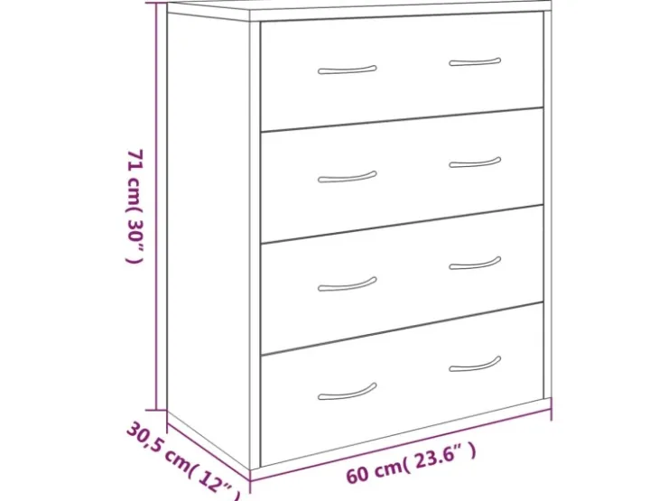 vidaXL Kommode mit 4 Schubladen 60x30,5x71 cm Hochglanz-Weiß 342579* Kommode
