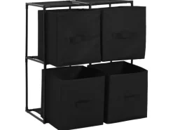 vidaXL Lagerschrank mit 4 Stoffkörben Schwarz 63×30×71 cm Stahl* Kommode