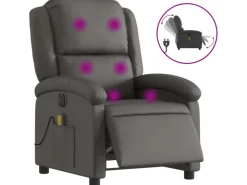 vidaXL Massagesessel Elektrisch Grau Echtleder* Sessel