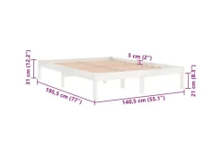 vidaXL Massivholzbett Weiß 135x190 cm 4FT6 Double1134989