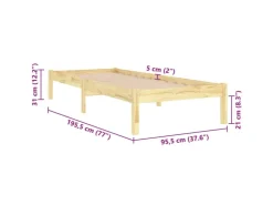 vidaXL Massivholzbett 90x190 cm 3FT Single1134883