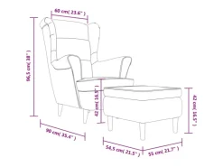 vidaXL Ohrensessel mit Hocker Dunkelgrau Samt* Sessel