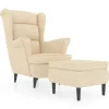 vidaXL Ohrensessel mit Hocker Creme Samt