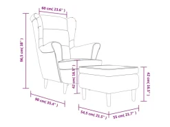 vidaXL Ohrensessel mit Hocker Creme Samt