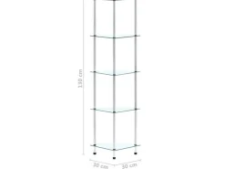 vidaXL Regal mit 5 Ablagen Transparent 30x30x130 cm Hartglas