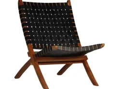 vidaXL Relaxstuhl Klappbar Geflochten Schwarz Echtleder* Sessel