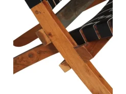 vidaXL Relaxstuhl Klappbar Geflochten Schwarz Echtleder* Sessel