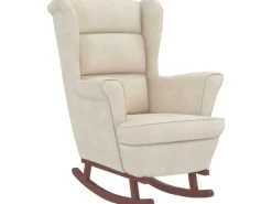 vidaXL Schaukelsessel und Hocker mit Holzbeinen Creme Samt