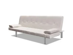 vidaXL Schlafsofa mit 2 Kissen Kunstleder Ausziehbar Cremeweiß