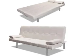 vidaXL Schlafsofa mit 2 Kissen Kunstleder Ausziehbar Cremeweiß