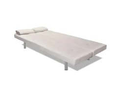 vidaXL Schlafsofa mit 2 Kissen Kunstleder Ausziehbar Cremeweiß