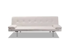 vidaXL Schlafsofa mit 2 Kissen Kunstleder Ausziehbar Cremeweiß